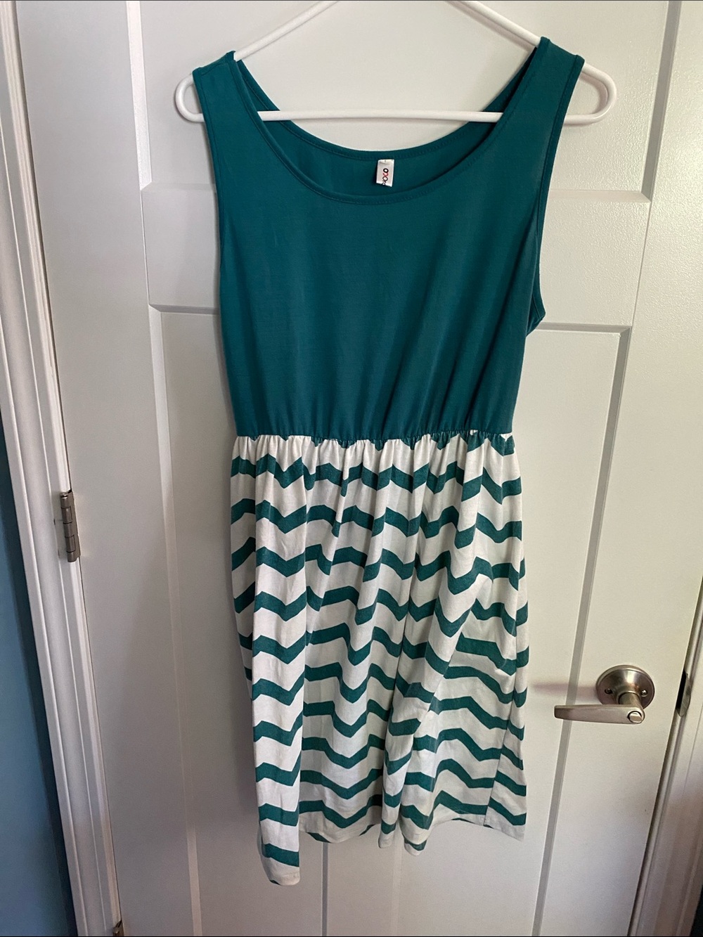 Casual teal and white summer dress